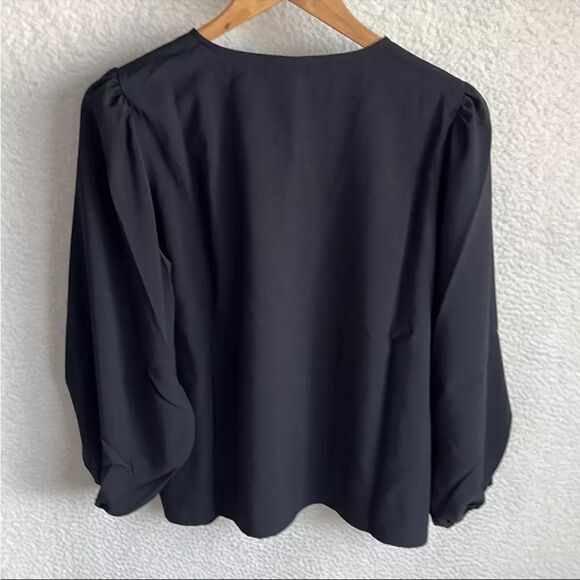 J Crew Puff Sleeve Crepe Top Womens Size Tall Small‎ Black - Picture 2 of 6